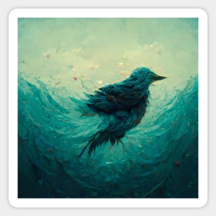 Drowning bird in blue water Sticker